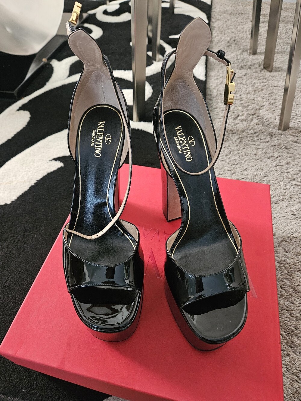 Valentino Garavani Black Patent Leather Platform Sandals